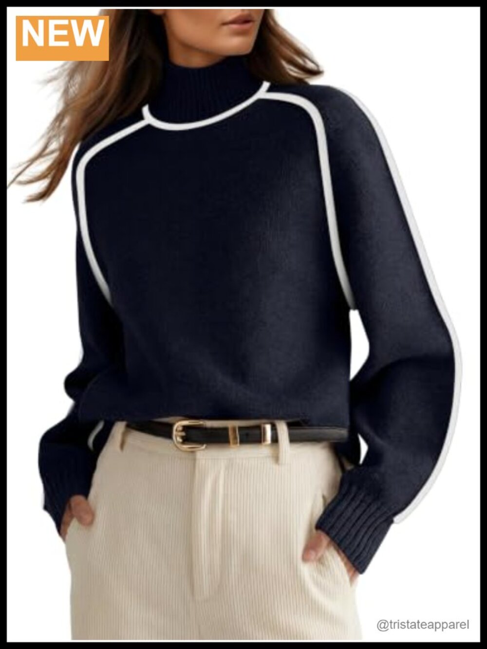 Women's Mock Neck Knit Pullover Sweater, Loose Fit, Long Sleeve Fall Top,